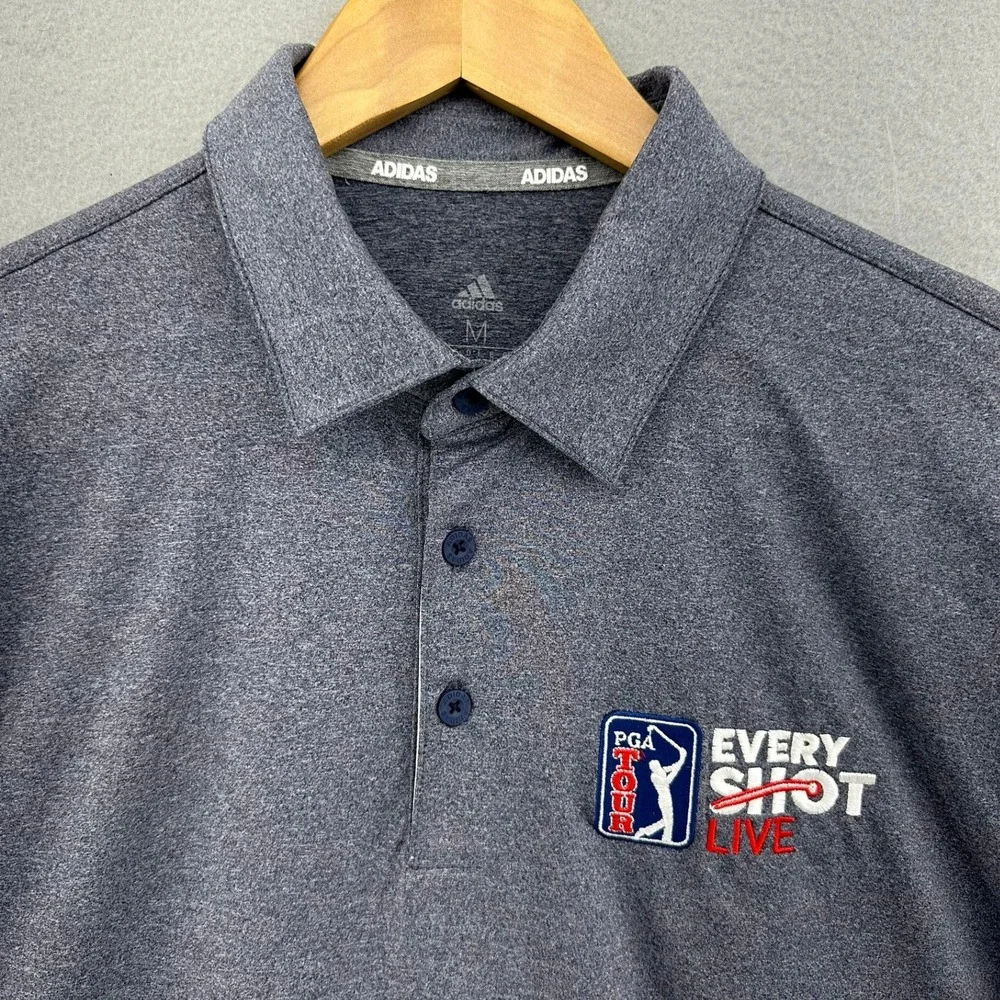 Adidas Golf Polo Shirt Every‎ Shot Live TV Gray Performance Mens M Retro Preppy